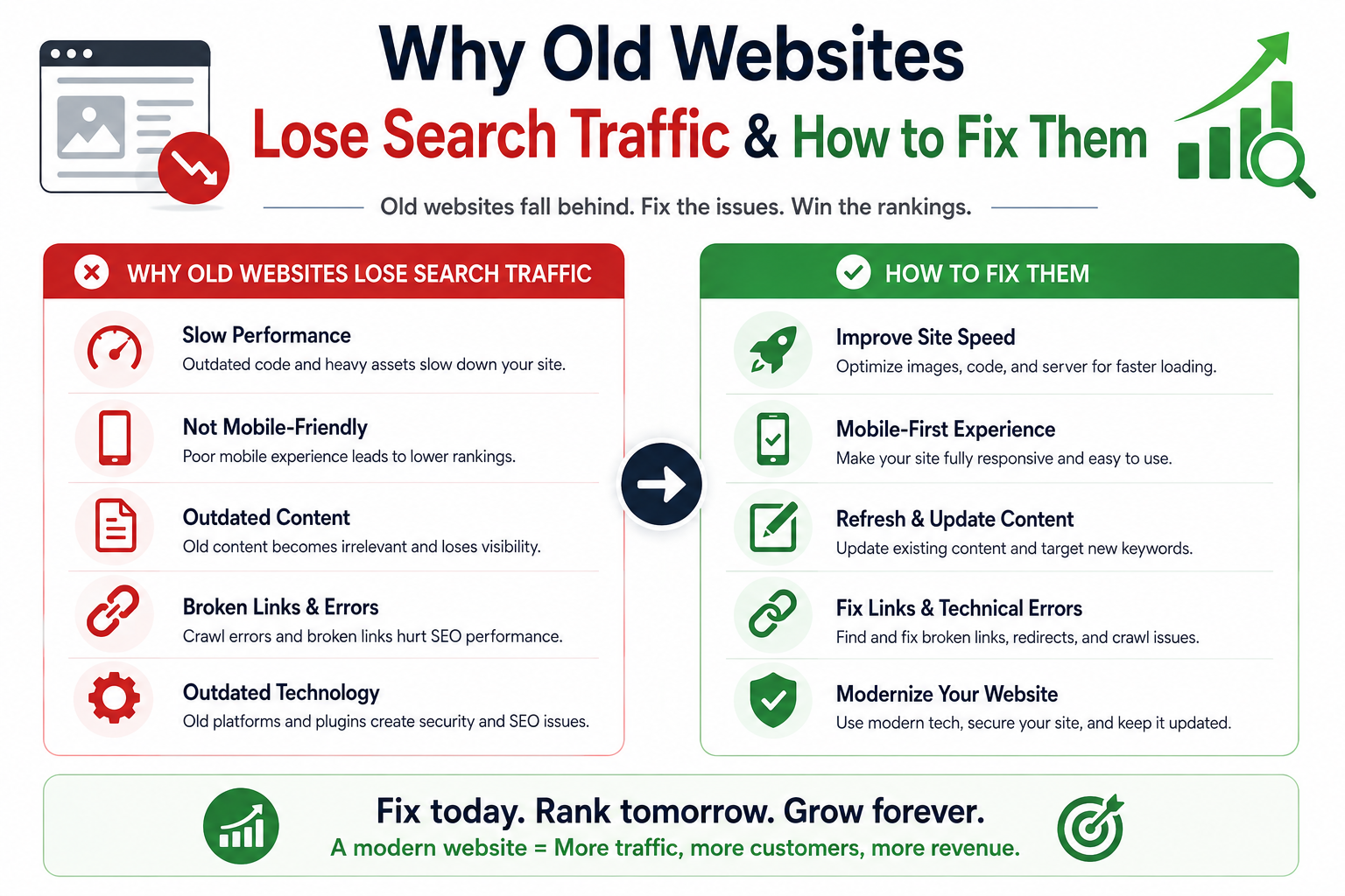 Why Old Websites Lose Search Traffic & How to Fix Them - website upgrade guide by Ostrune